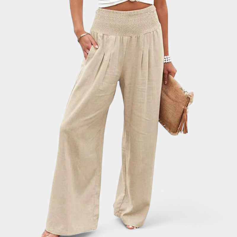 Carola | Airy Linen Women's Pants with Elastic Waist