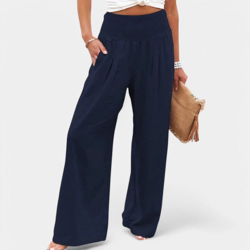 Carola | Airy Linen Women's Pants with Elastic Waist