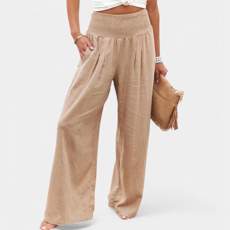 Carola | Airy Linen Women's Pants with Elastic Waist