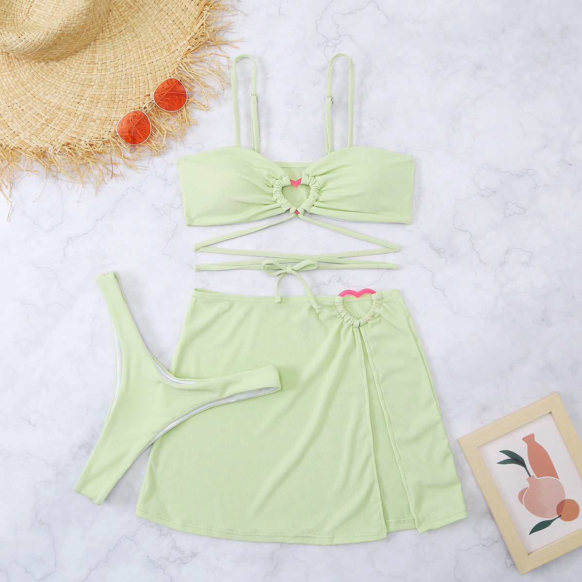 Euphemia | Playful 3-Piece Bikini Set with Heart Details