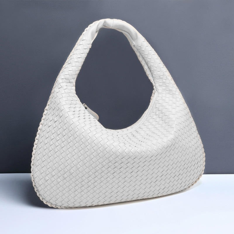 Beige Elegant Women's Handbag with Woven Design