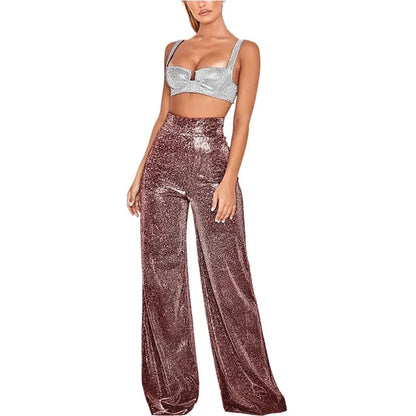 Luxury Glittering Women's Pants with High Waist