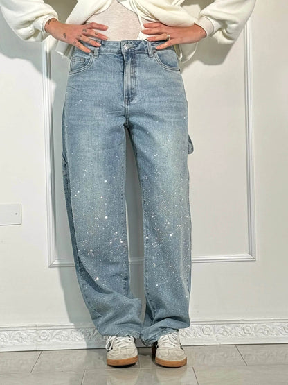 Trendy Shiny Women's Jeans with Wide Legs