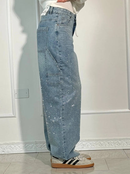Trendy Shiny Women's Jeans with Wide Legs