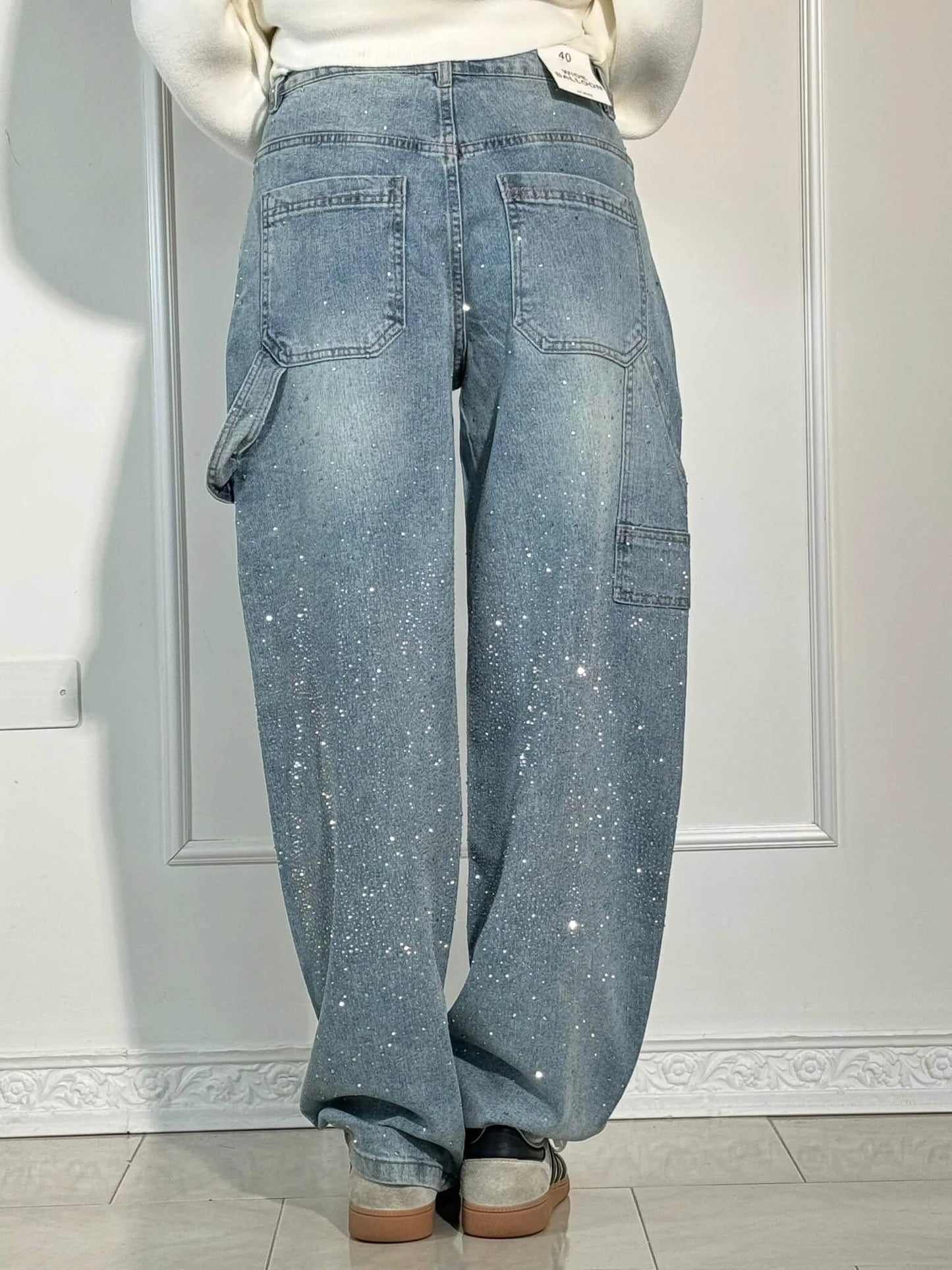 Trendy Shiny Women's Jeans with Wide Legs
