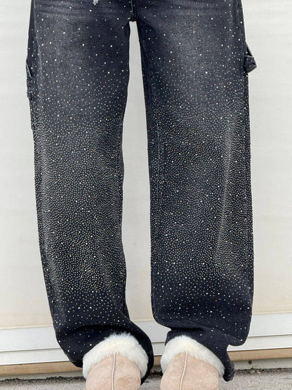 Trendy Shiny Women's Jeans with Wide Legs