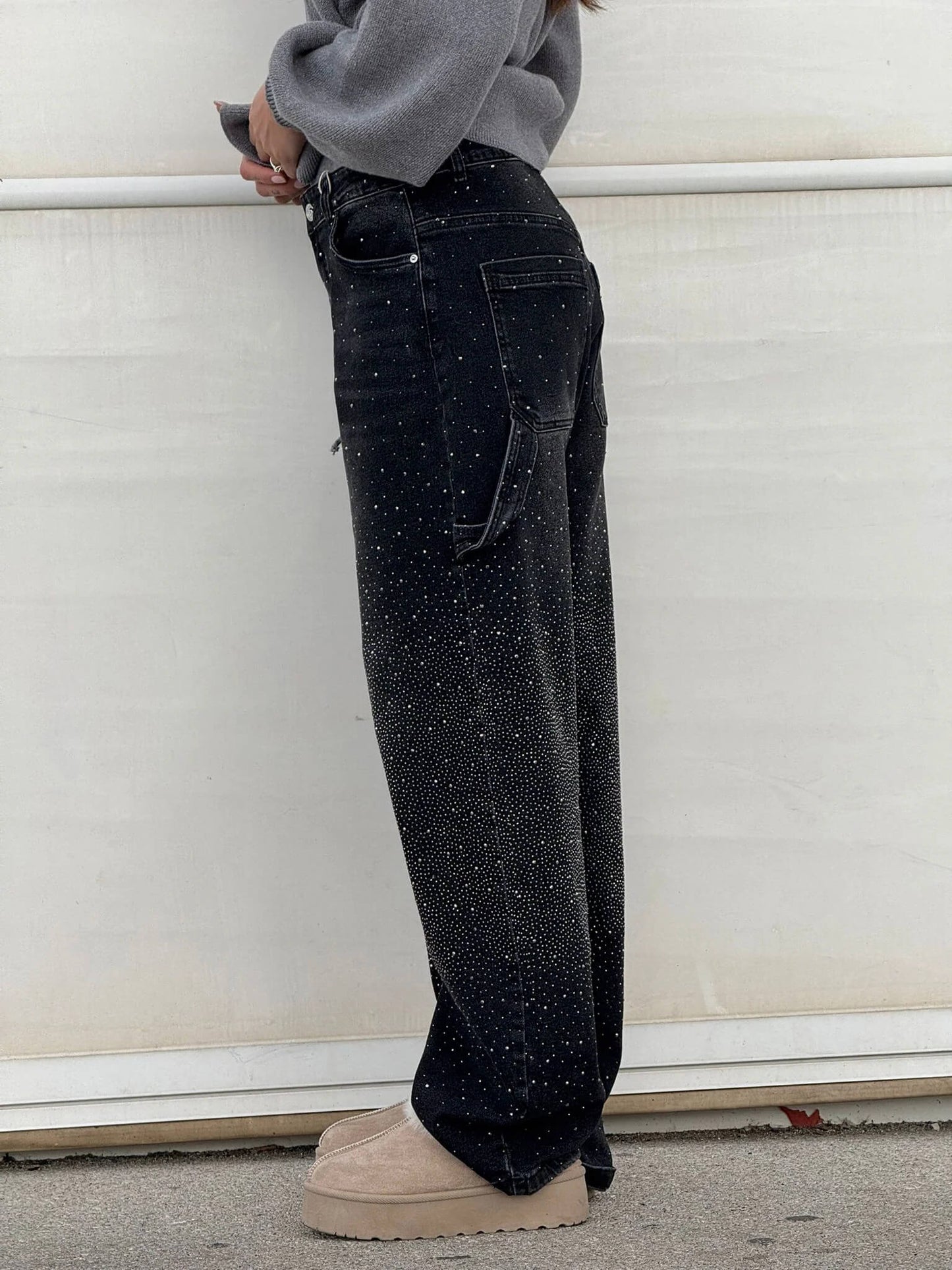 Trendy Shiny Women's Jeans with Wide Legs