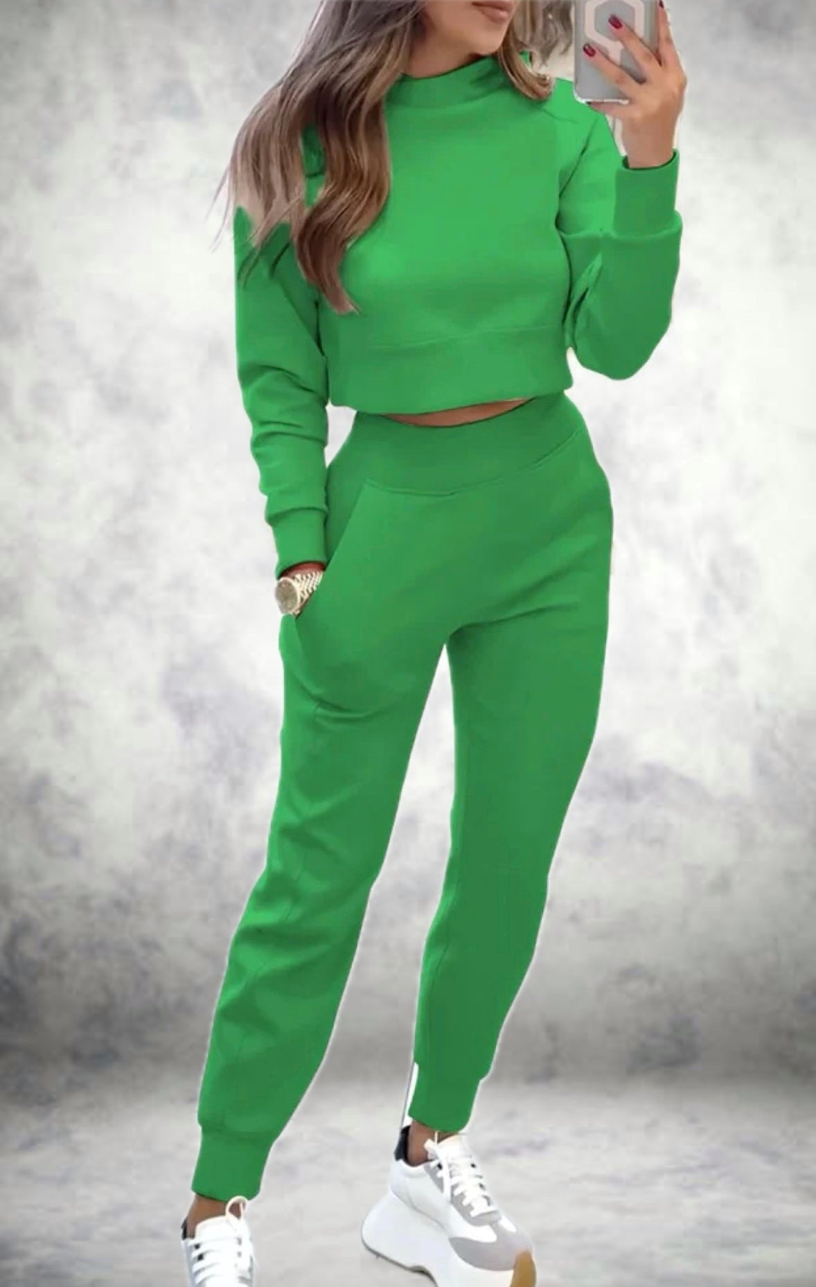 Women's Chic Tracksuit with Long Sleeves and High Waist Pants