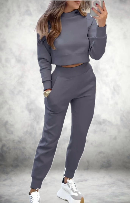Women's Chic Tracksuit with Long Sleeves and High Waist Pants