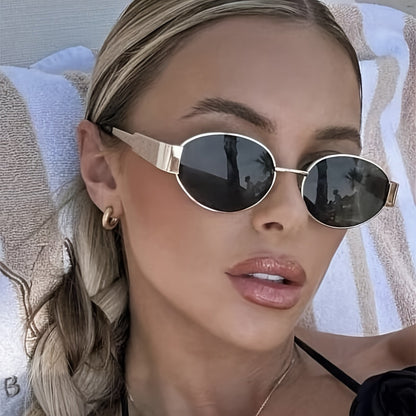 Majella | Minimalist Oval Sunglasses with Gold Frame