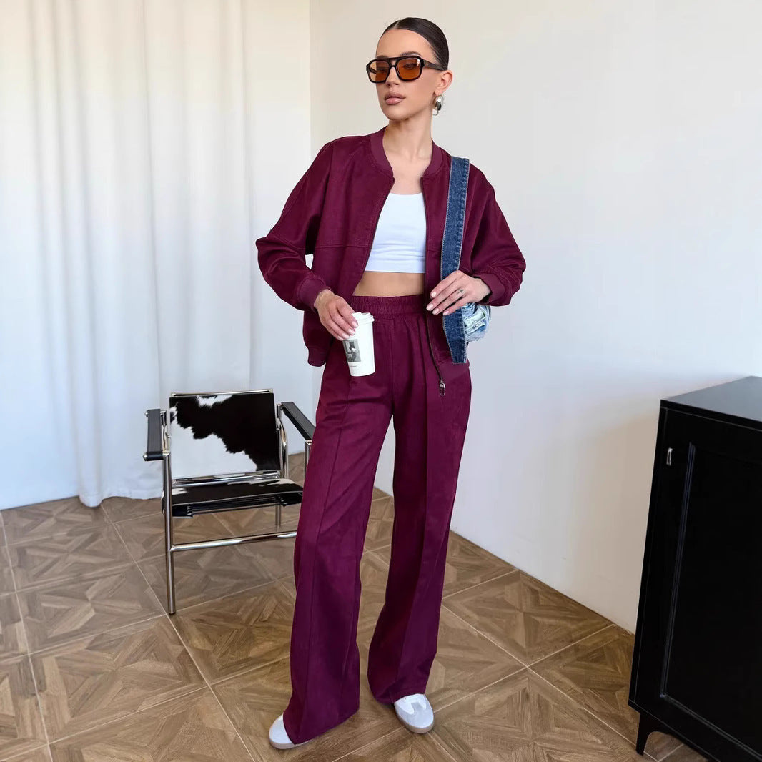 Trendy Women's Two-Piece Set with Short Jacket and Wide Pants