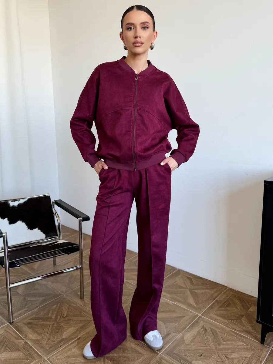 Trendy Women's Two-Piece Set with Short Jacket and Wide Pants