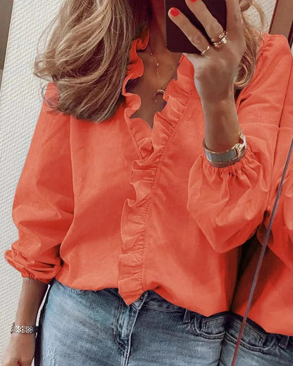 Refined Airy Women's Blouse with Ruffles and Floral Print