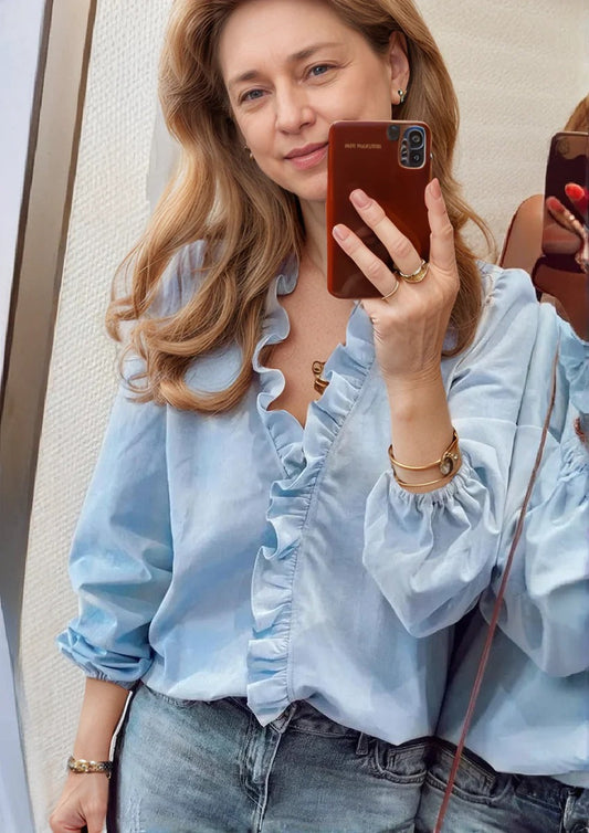 Refined Airy Women's Blouse with Ruffles and Floral Print