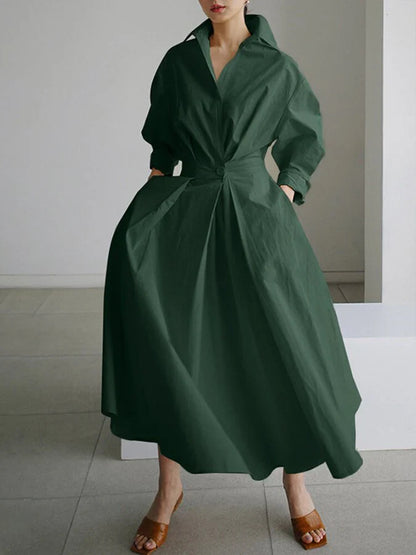 Refined Elegant Women's Maxi Dress with Collar and Flattering Pleats