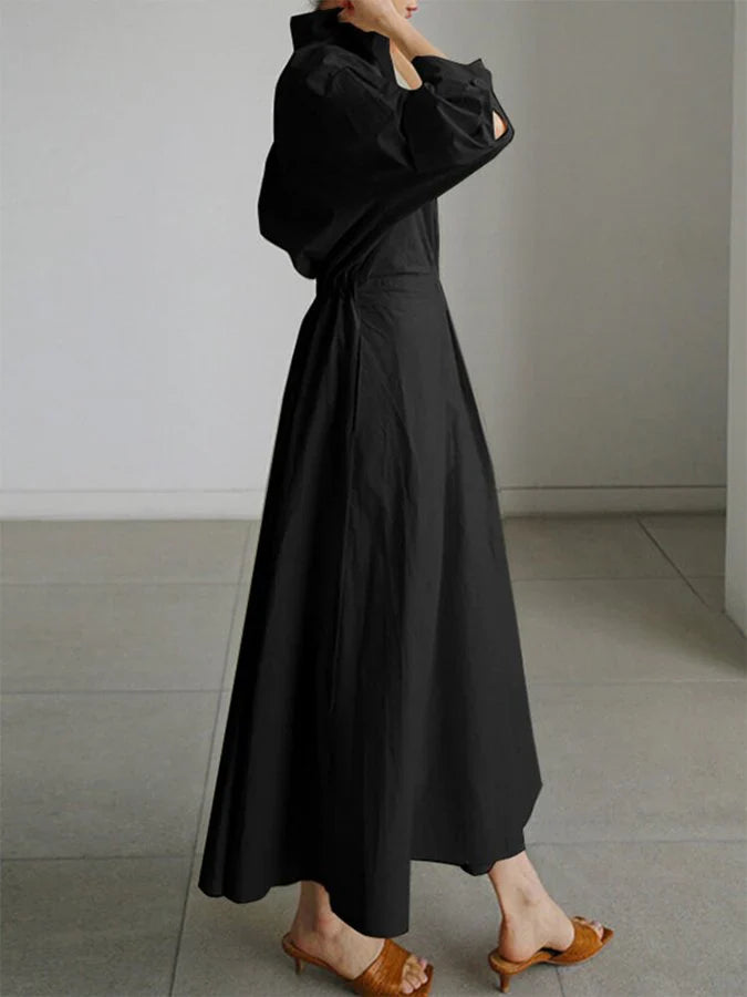 Refined Elegant Women's Maxi Dress with Collar and Flattering Pleats