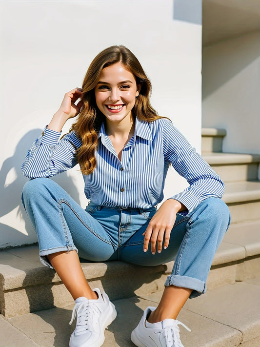 Bincy | Striped Shirt Blouse with Long Sleeves - Casual
