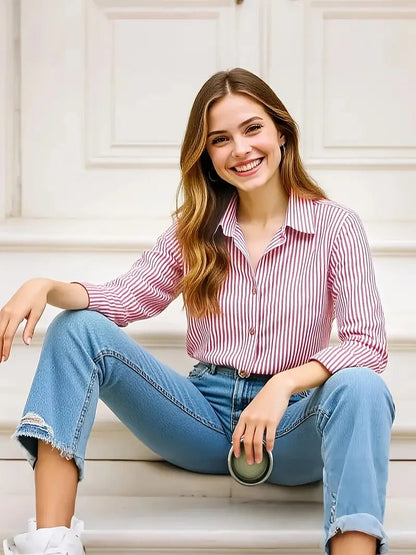 Bincy | Striped Shirt Blouse with Long Sleeves - Casual