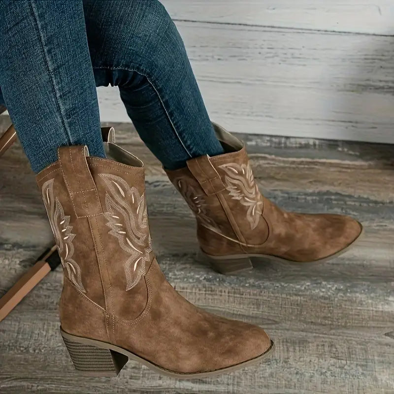Stylish cowboy women's ankle boots with heel