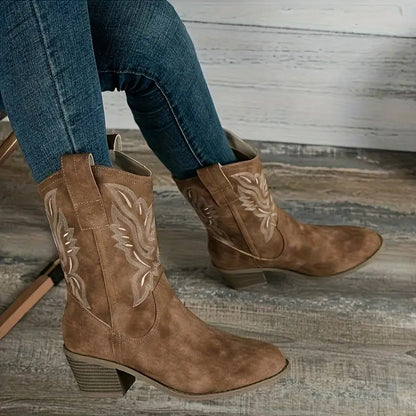 Stylish cowboy women's ankle boots with heel