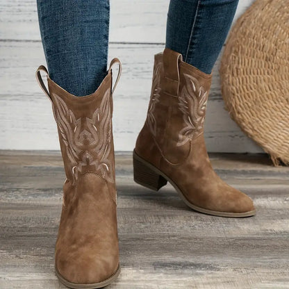 Stylish cowboy women's ankle boots with heel