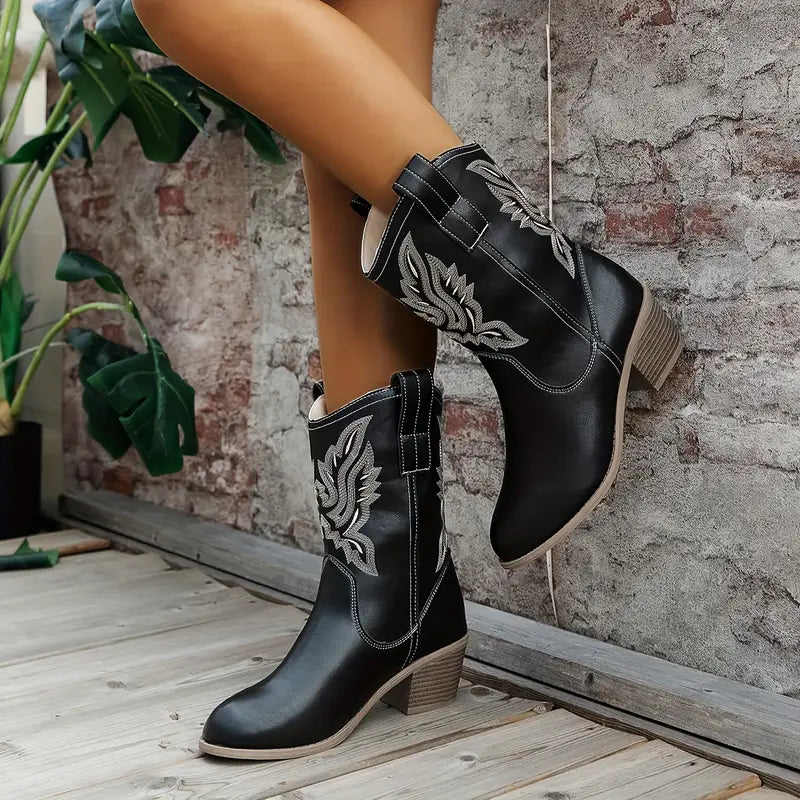 Stylish cowboy women's ankle boots with heel
