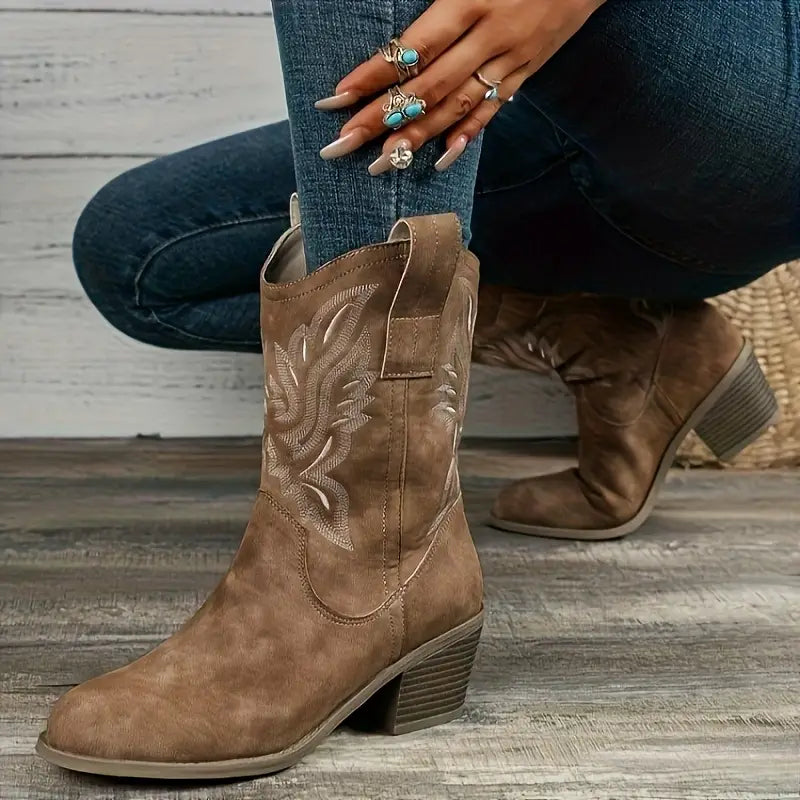 Stylish cowboy women's ankle boots with heel