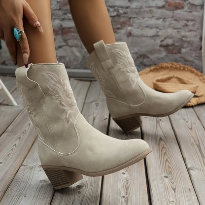 Stylish cowboy women's ankle boots with heel