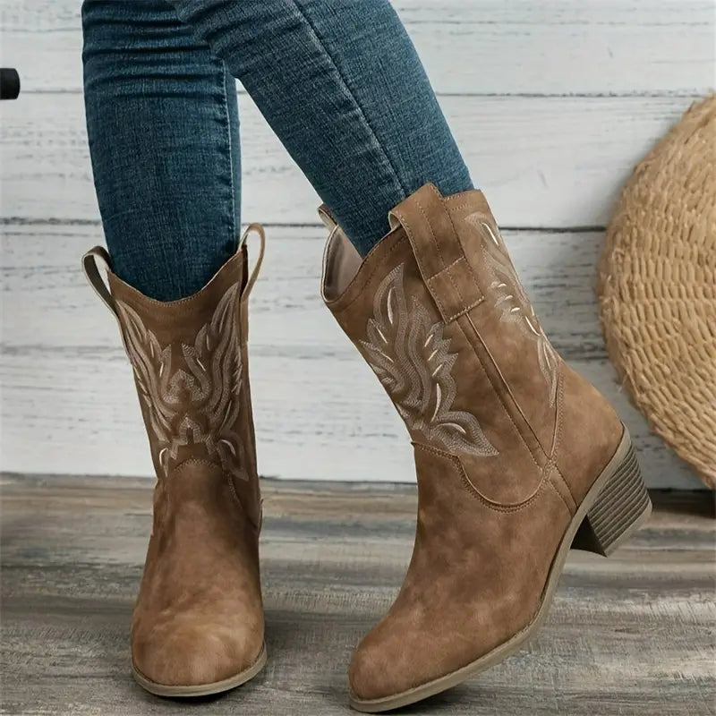 Stylish cowboy women's ankle boots with heel