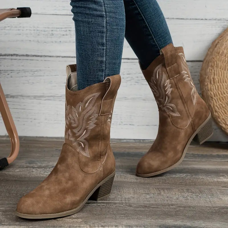 Stylish cowboy women's ankle boots with heel