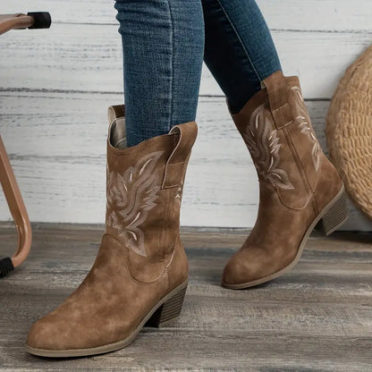 Stylish cowboy women's ankle boots with heel