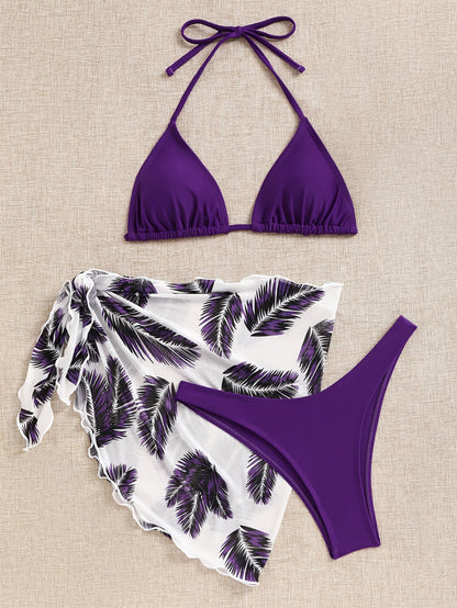 Gaige | Bikini Set with Tropical Sarong and Triangle Top