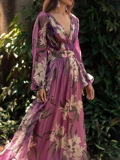 Ana | Printed Maxi Women's Dress with Long Sleeves