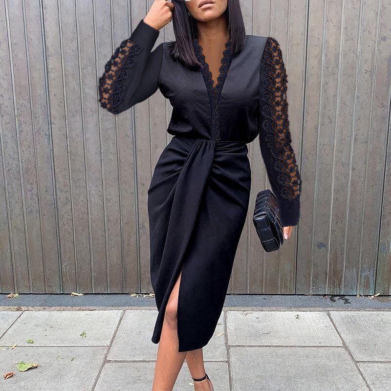 Jesy | Midi Dress with Lace and Elegant Pleats