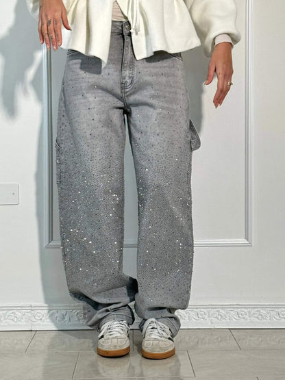 Trendy Shiny Women's Jeans with Wide Legs