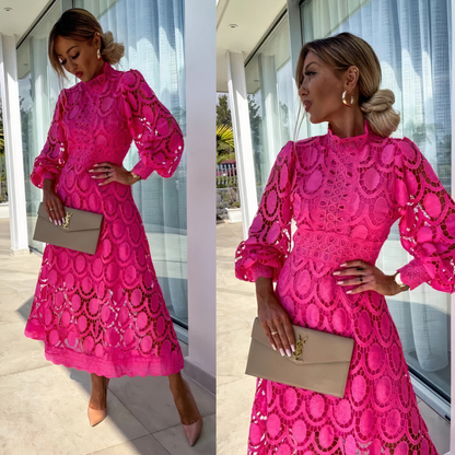 Cocktail Dress In Midi Length With Lace And Long Sleeves