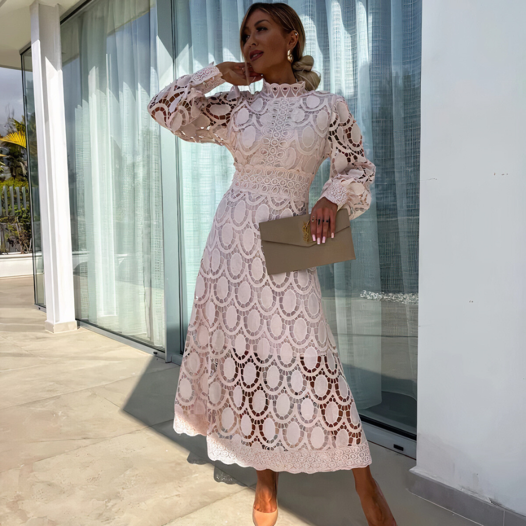 Cocktail Dress In Midi Length With Lace And Long Sleeves