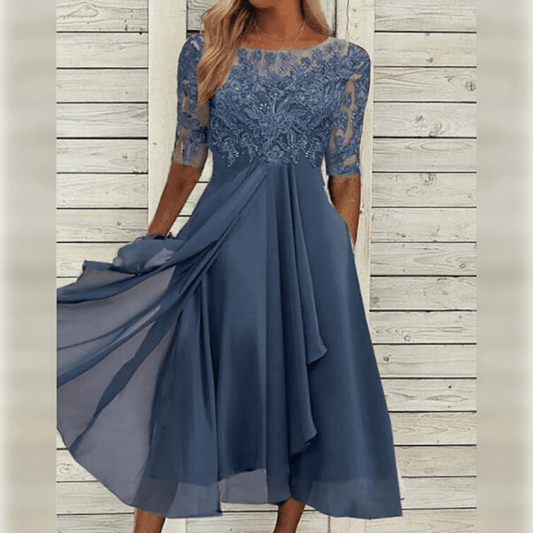 Danessa | Elegant Midi Dress with Lace and Chiffon