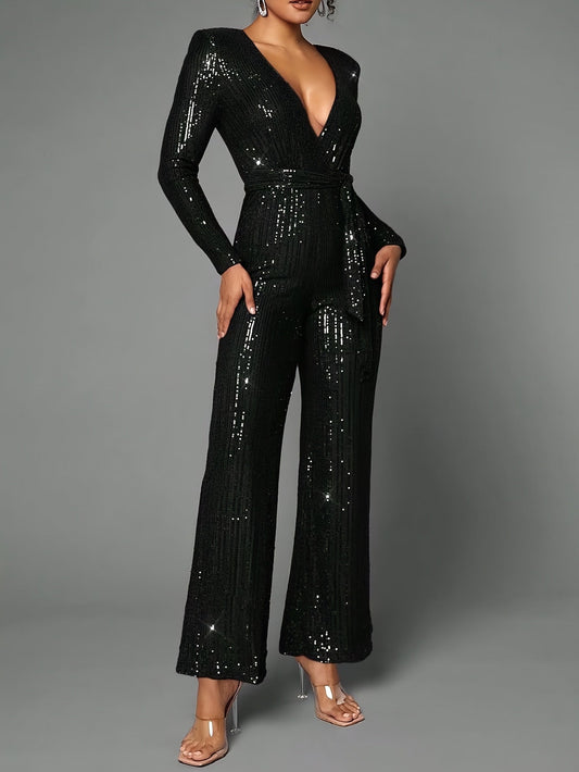 Milia | Luxury Sequin Jumpsuit with Deep V-Neck