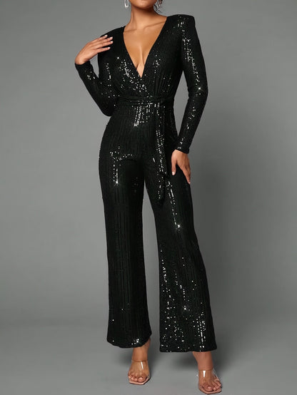 Milia | Luxury Sequin Jumpsuit with Deep V-Neck