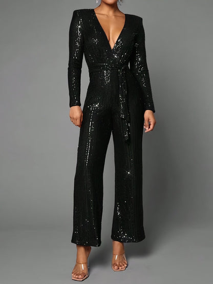 Milia | Luxury Sequin Jumpsuit with Deep V-Neck