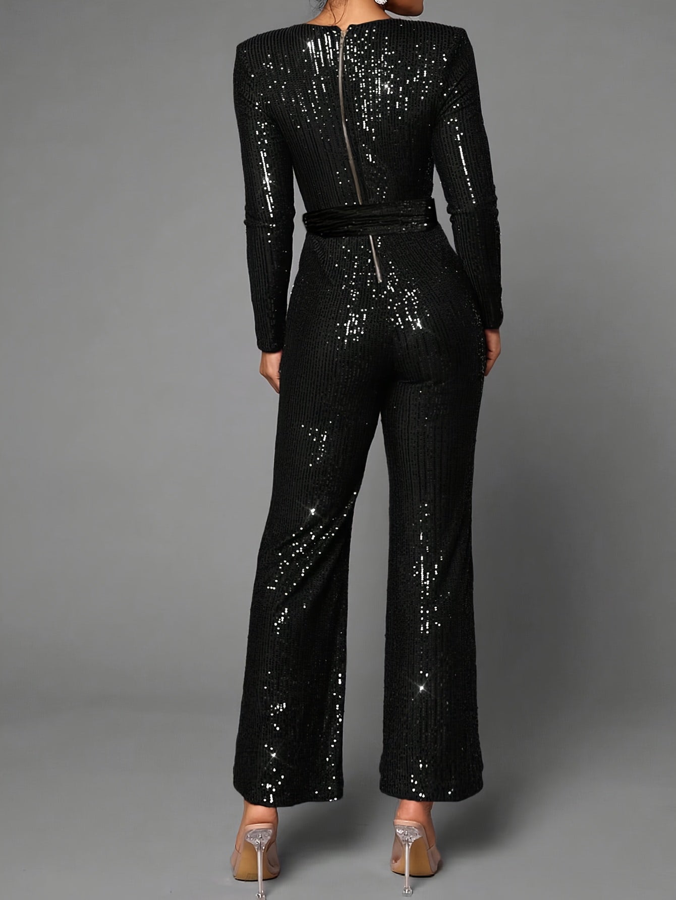 Milia | Luxury Sequin Jumpsuit with Deep V-Neck
