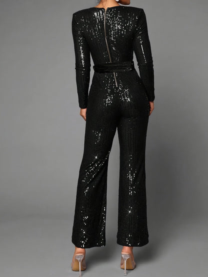Milia | Luxury Sequin Jumpsuit with Deep V-Neck