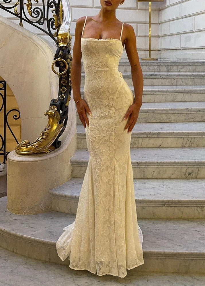 Winonah | Lace Maxi Dress with Spaghetti Straps Gala Dress