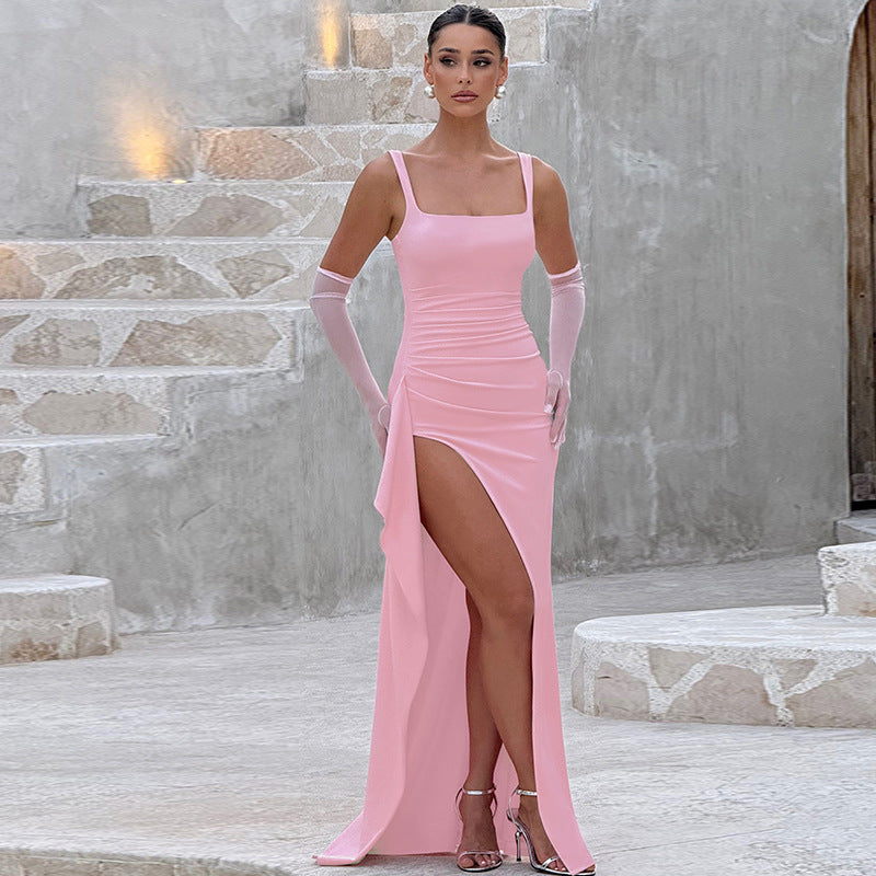 Women's Elegant Bodycon Evening Maxi Dress with Wide Straps