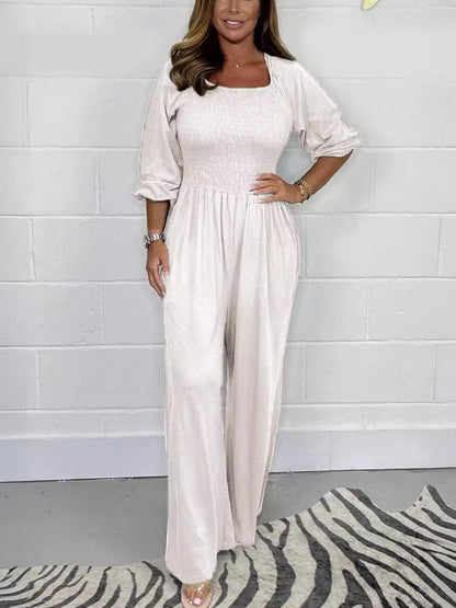 Summer Women's Smock Jumpsuit With Long Sleeves And Wide Legs