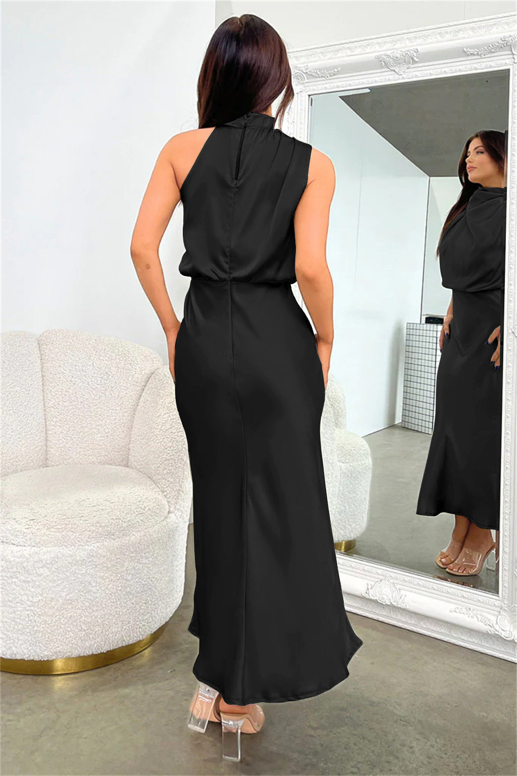 Nela| Satin Halter Midi Dress