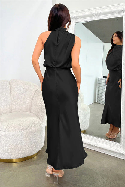 Nela| Satin Halter Midi Dress