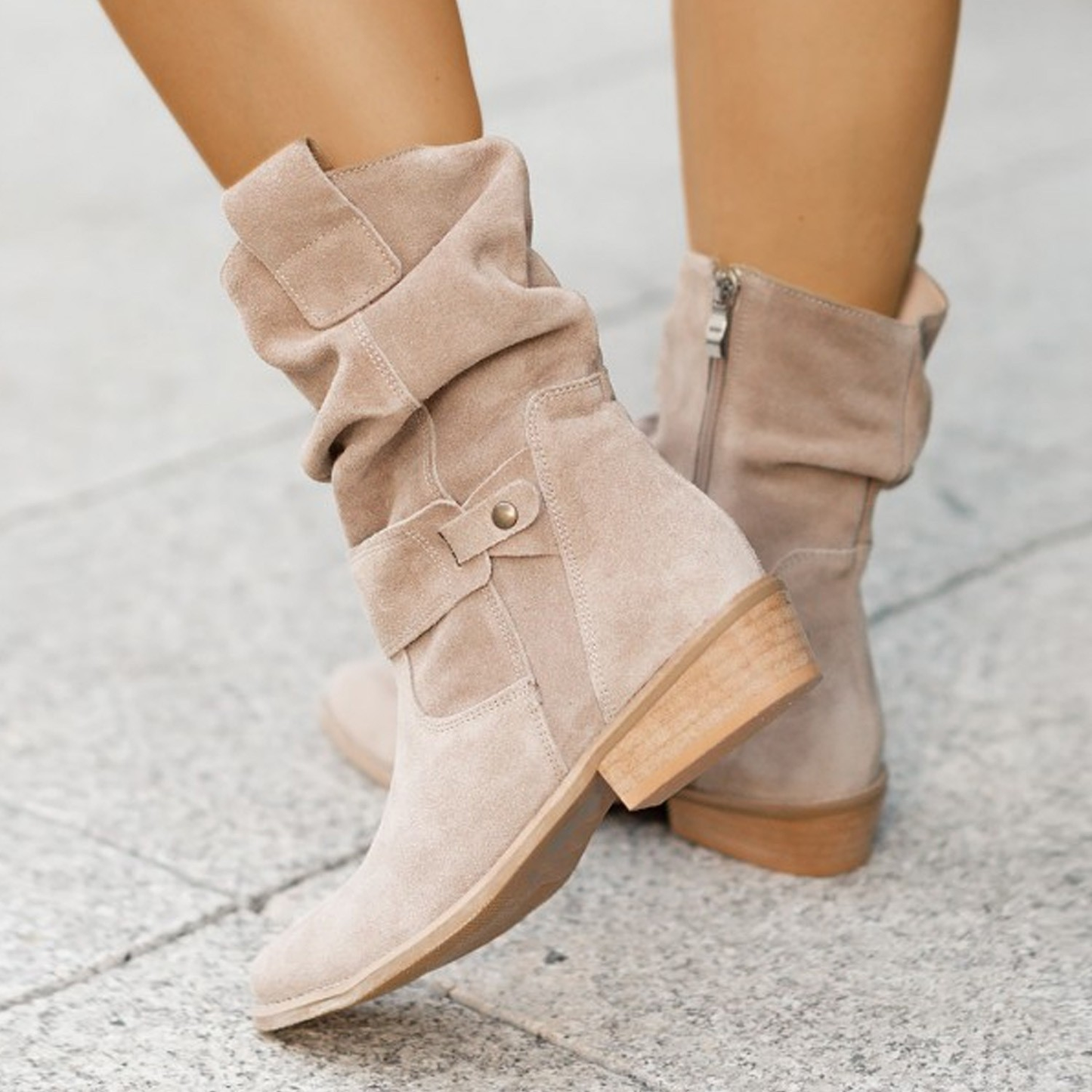 Trendy comfortable women's cowboy ankle boots with low heel