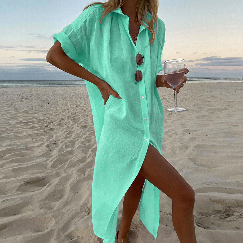 Kay | Airy Linen Beach Dress with Button Closure
